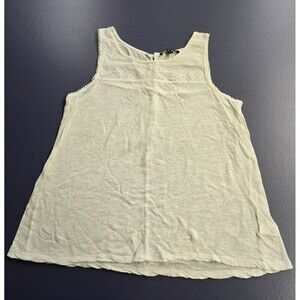 Cable & Gauge Womens Top Large White Linen Blend Eyelet Lace Yoke (A37)